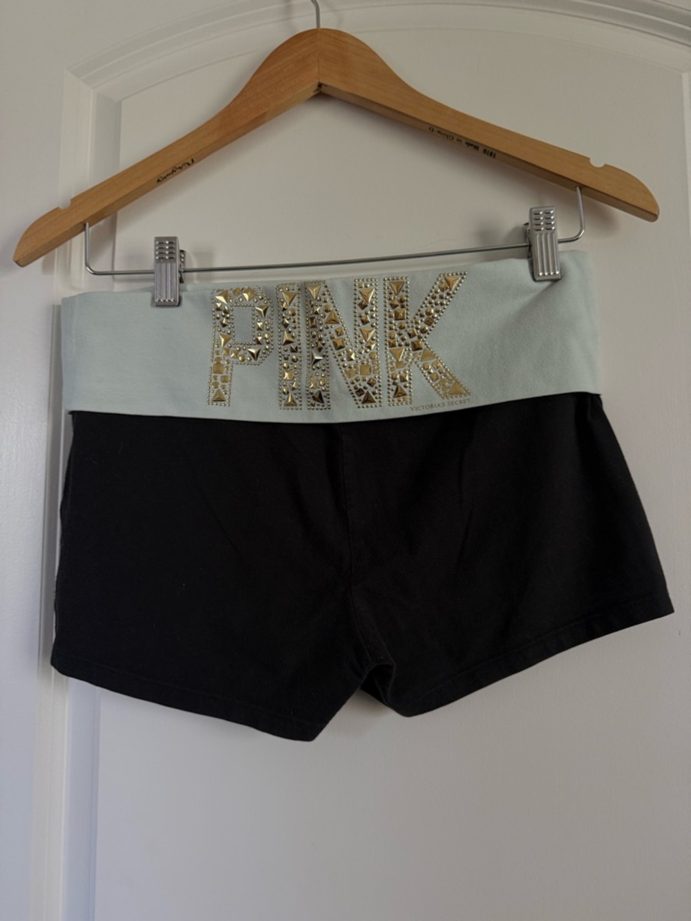 Victoria's Secret PINK Y2K Black & Light Mint Fold-Over Waist Shorts Yoga Shorts